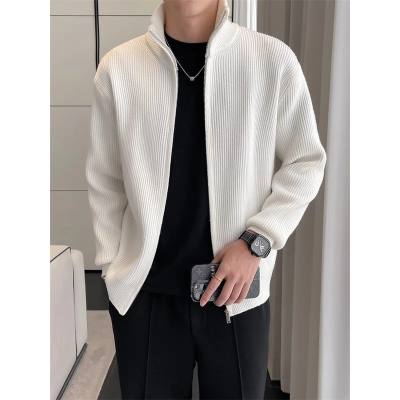 简约立领开衫毛衣外套男士宽松针织衫秋冬季新款高级感休闲夹克厚