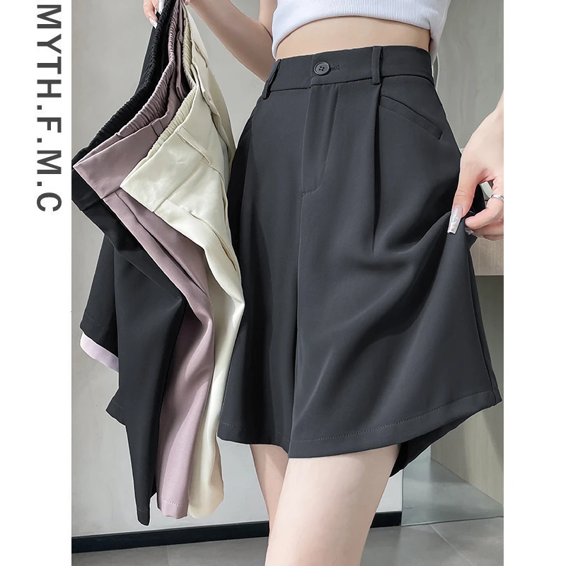 深灰色夏天西装a字短裤子女夏季2025新款高腰显瘦冰丝阔腿五分裤