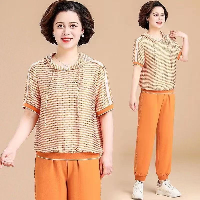 9029-新款妈妈夏季套装女休闲运动服薄款两件套女装【货位F仓】