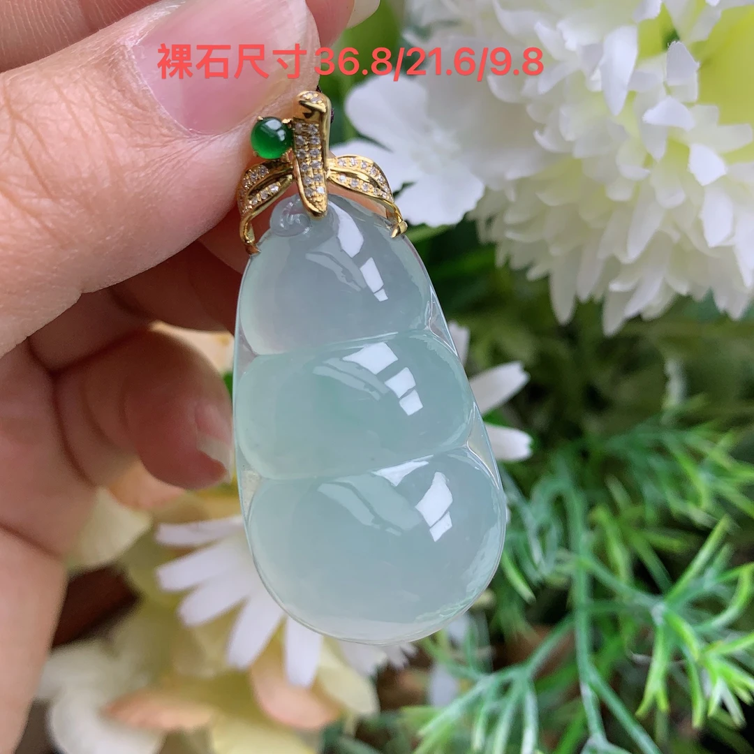 缅甸天然翡翠a货玉石18k冰种起胶大福豆吊坠真尺寸45/21.5/9.8mm