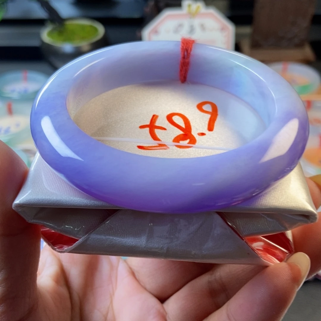 翡翠未镶嵌手镯34满色紫罗兰