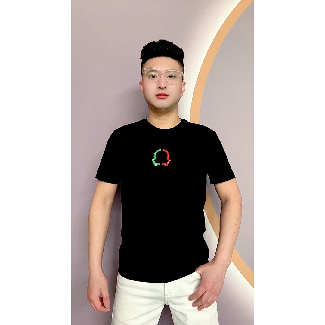 男士新款时尚潮流压花修身百搭透气短袖免烫印花圆领轻奢H2516