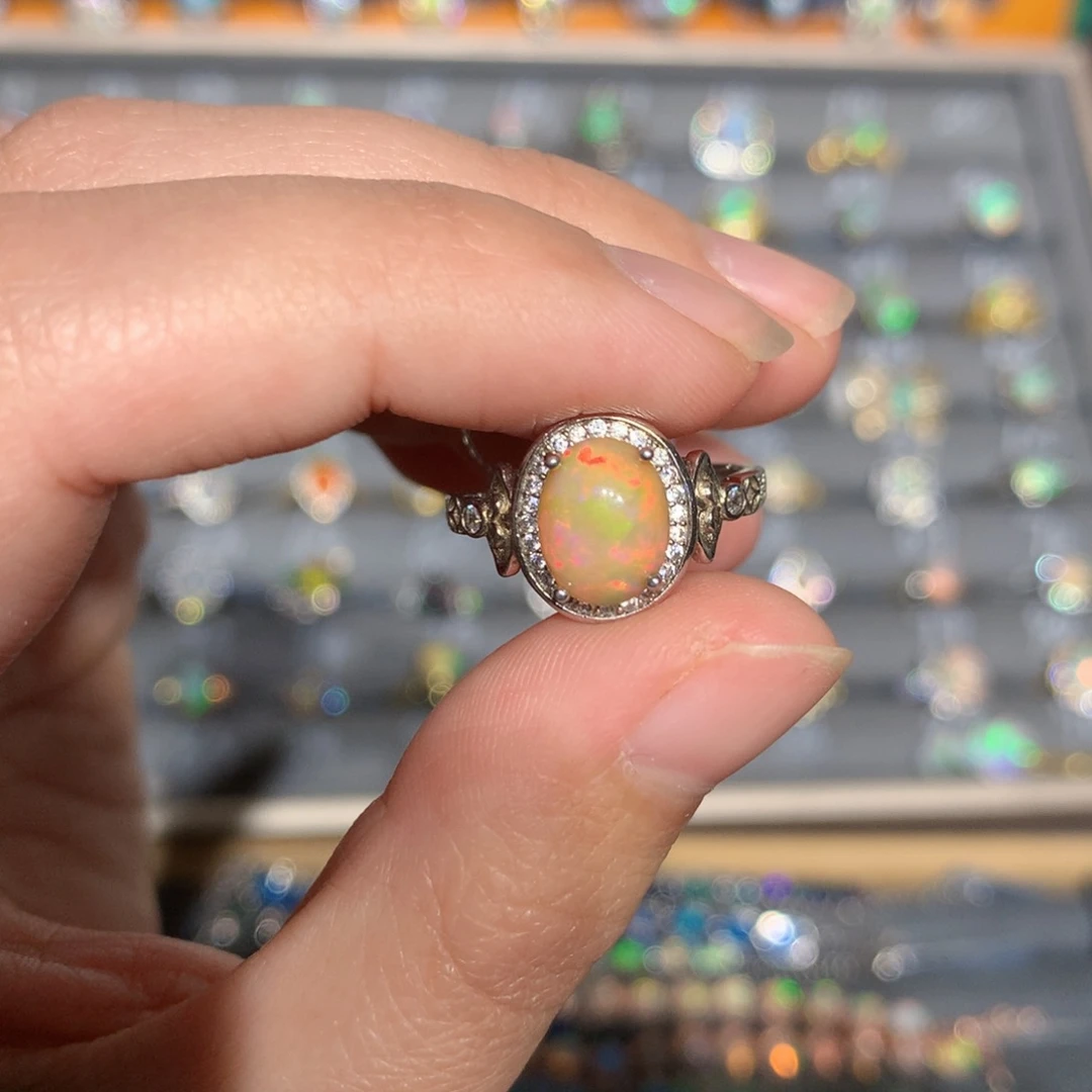 银S925镶嵌欧泊欧泊戒指y