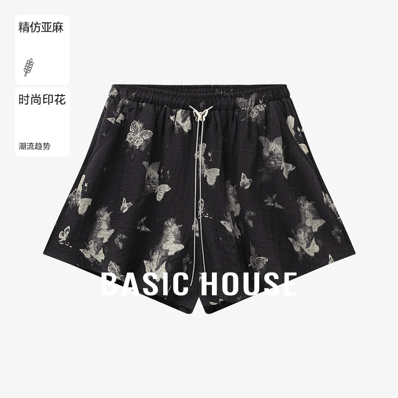 Basic House/百家好夏季宽松洋气显瘦蝴蝶亚麻短裤-B0625B5AOX2