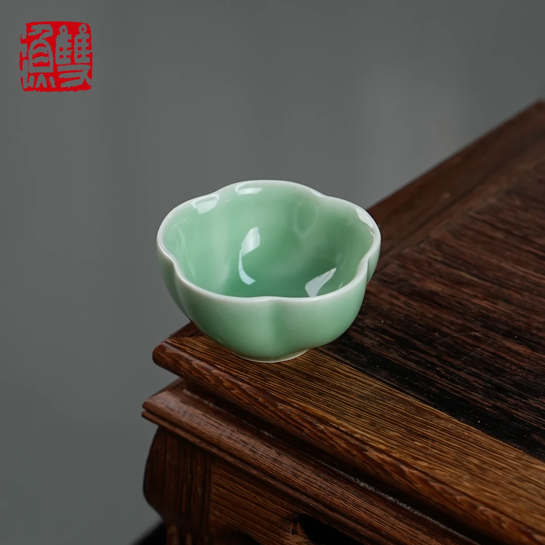 【双渔·精选】梅子青五福花小主人杯 手工陶瓷 家用莲花杯