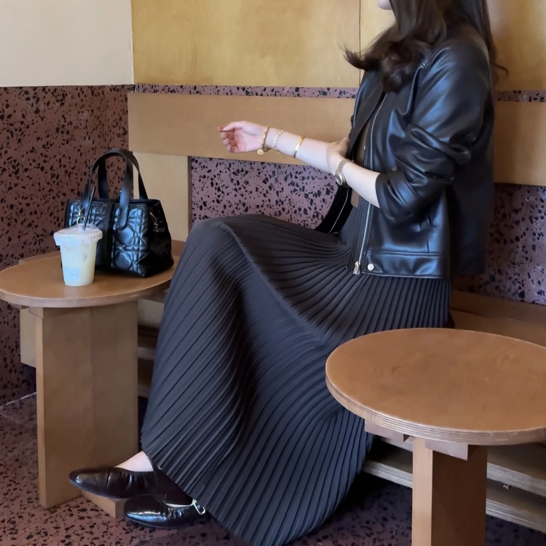 LMENY“三宅百褶裙”立体压褶高克重松紧腰垂坠感中长半身裙25CQ001