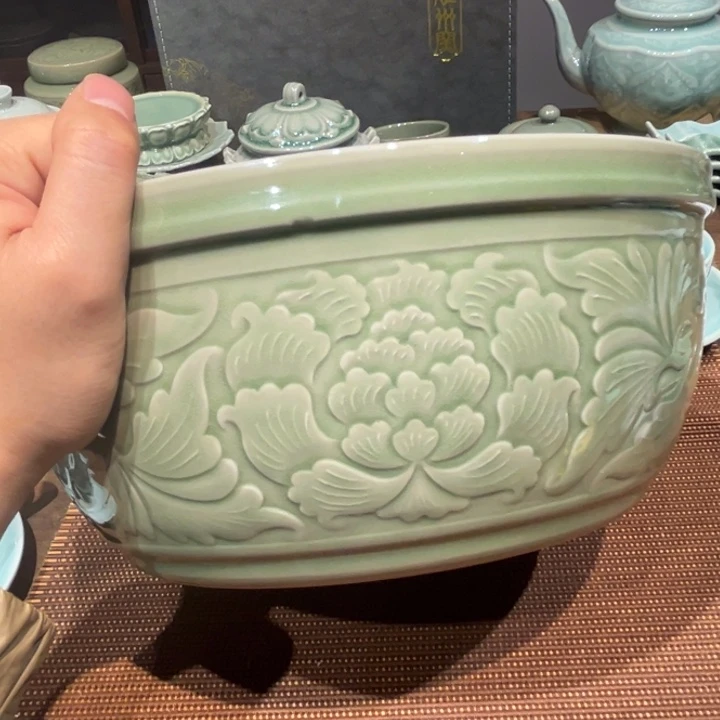 手工刻花牡丹面盆