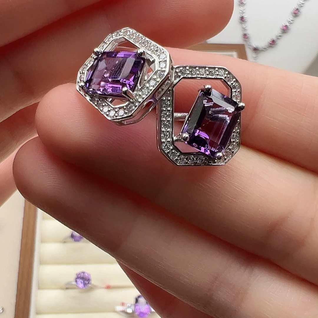 银S925镶嵌耳饰紫晶