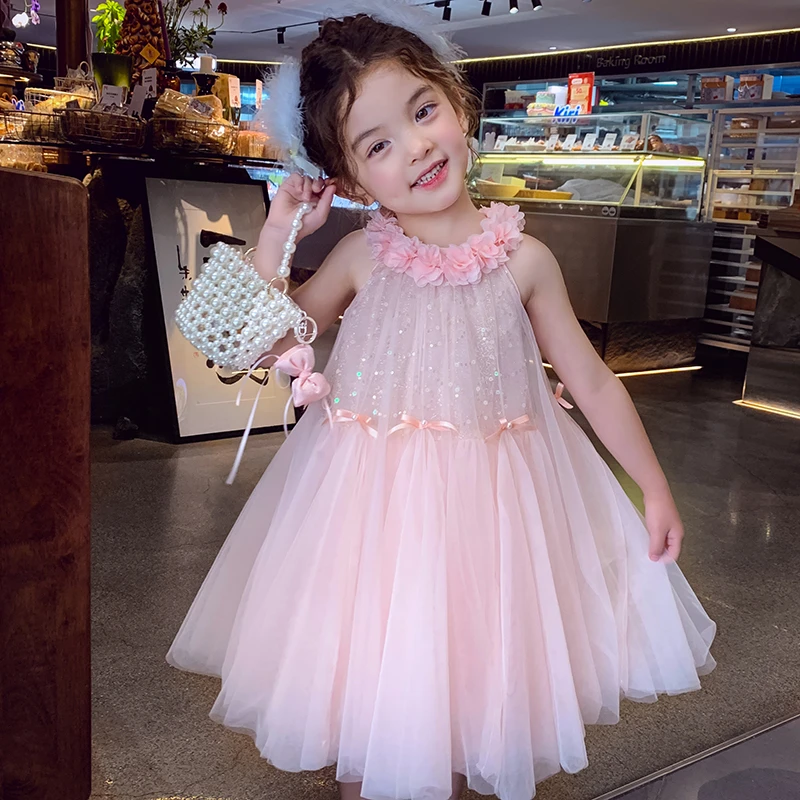 【现货】米米哈罗夏季女童洋气亮片网纱连衣裙儿童超仙公主裙X25325