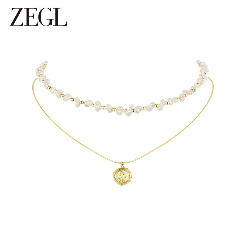 ZEGL 钛钢项链 珍珠叠搭项链时尚百搭高级感小众饰品