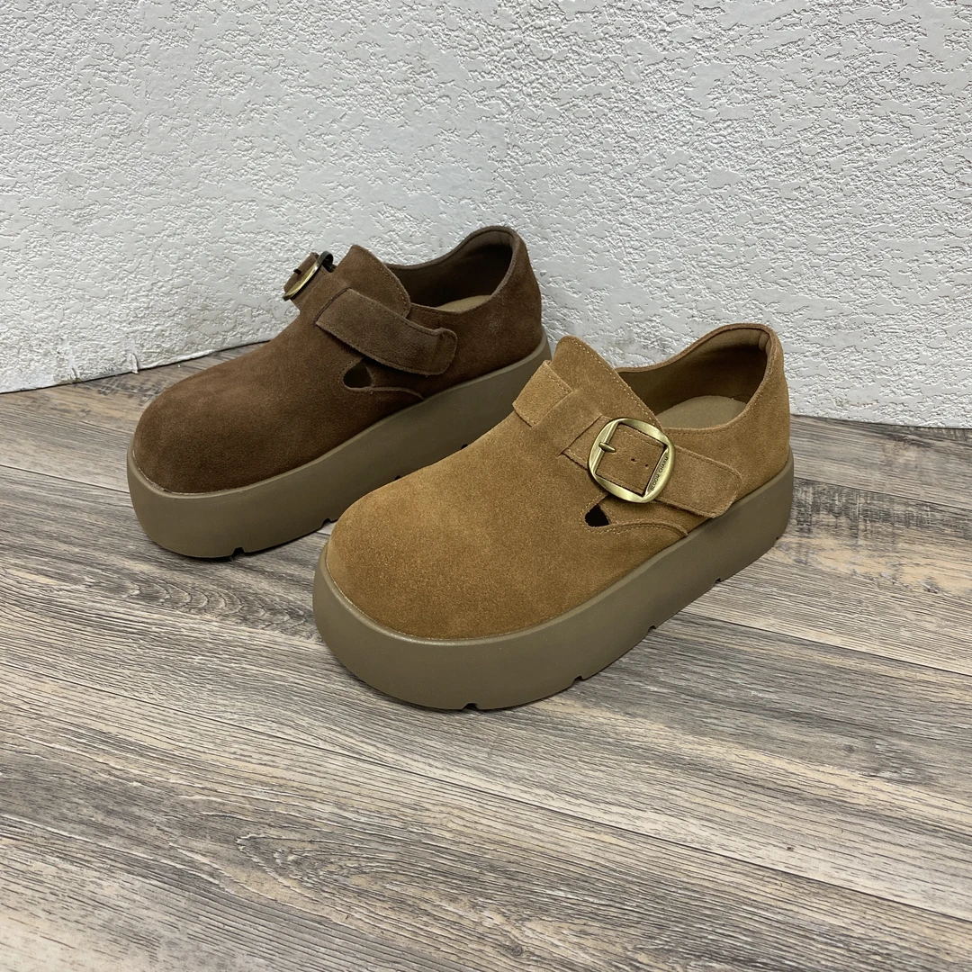 复古厚底勃肯鞋舒适真皮软底轻便魔术贴圆头休闲鞋 2027-66