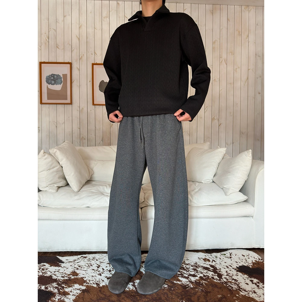 WESSK磨毛水洗弯刀阔腿卫裤裤子男秋冬款卫裤加绒百搭情侣休闲