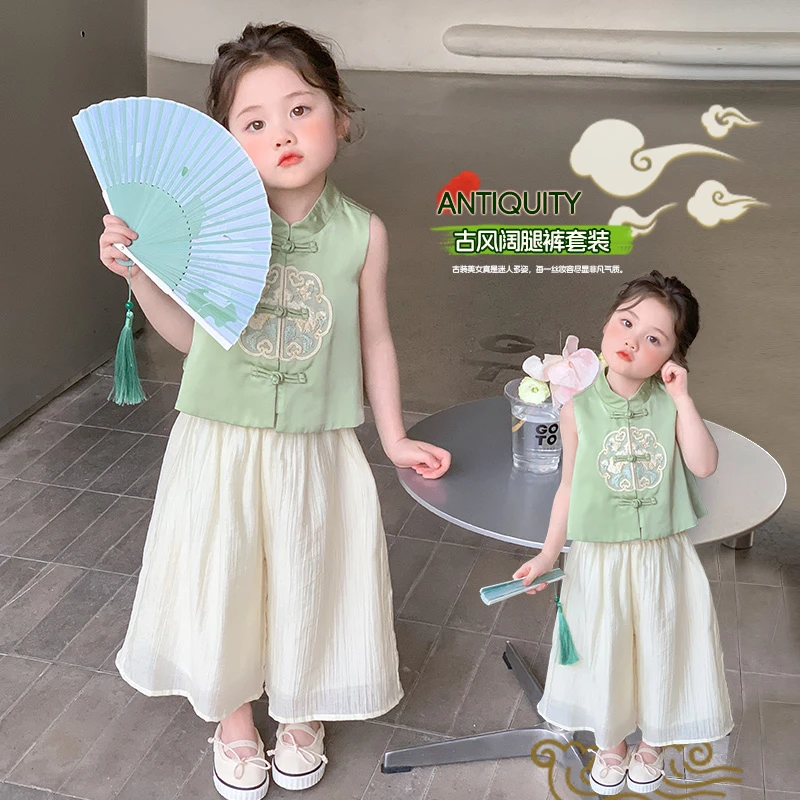 女童新中式马甲2025夏季新款儿童复古盘扣上衣宝宝洋气百搭汉服潮