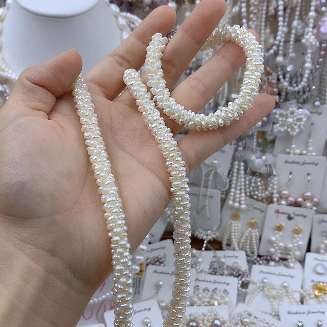 山***生淡水珍珠项链耳饰银S925镶嵌