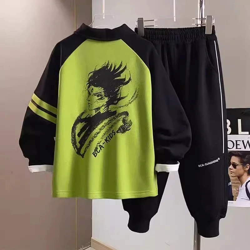 儿童哪吒卫衣套装春秋款男童POLO衫两件套2025新款潮中大童运动装