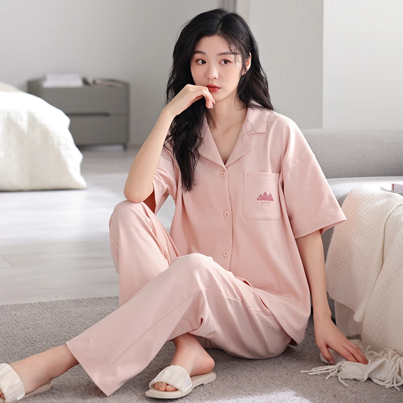 2025春夏新款休闲舒适莱卡纯棉情侣款长袖长裤两件套家居服套装