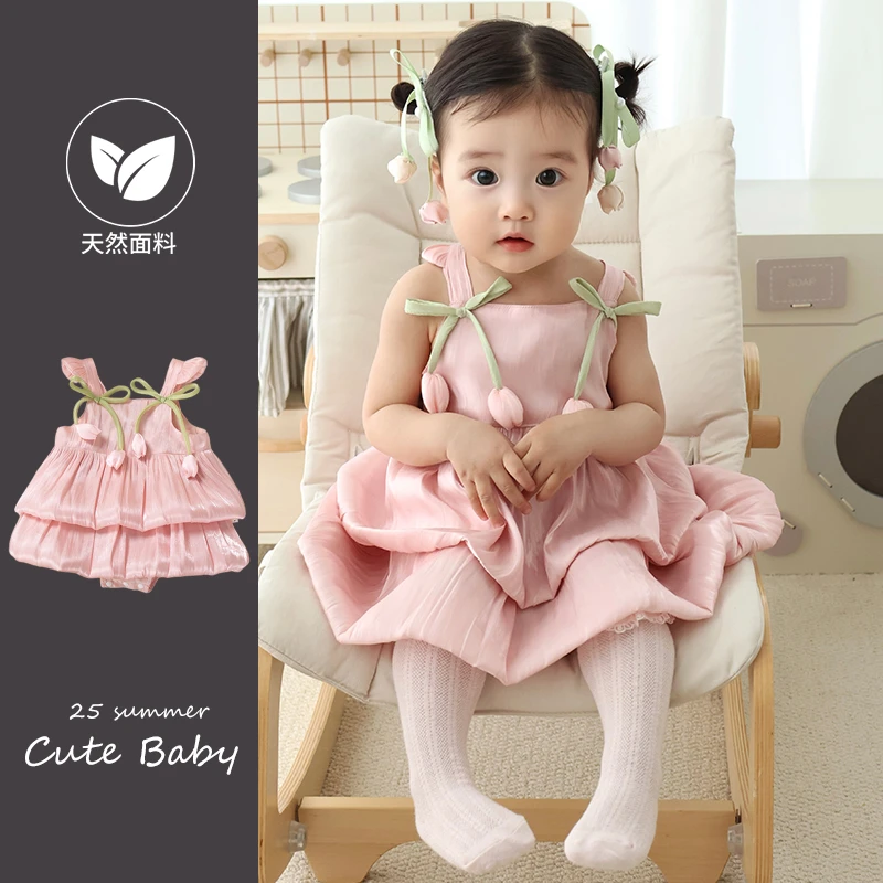 百日宴女宝装婴儿衣服夏季公主连体包屁裙新生周岁礼服公主风超萌