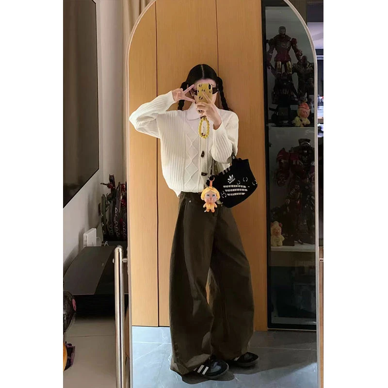 美式复古阔腿裤女2025年冬季新款百搭宽松高腰显瘦垂感破洞牛仔裤