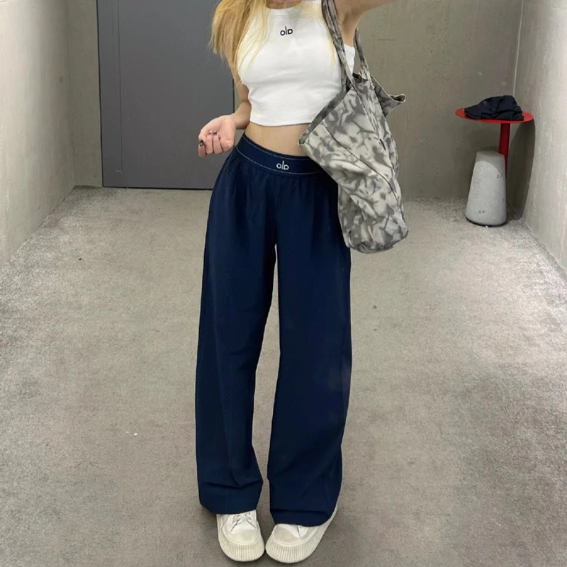 夏季alo神裤薄款宽松休闲直筒瑜伽运动长裤阔腿裤松紧腰速干裤子