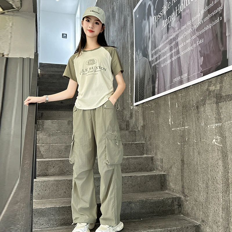 英国MK&DK女大童2025新款套装儿童洋气夏季中学生女童运动工装裤