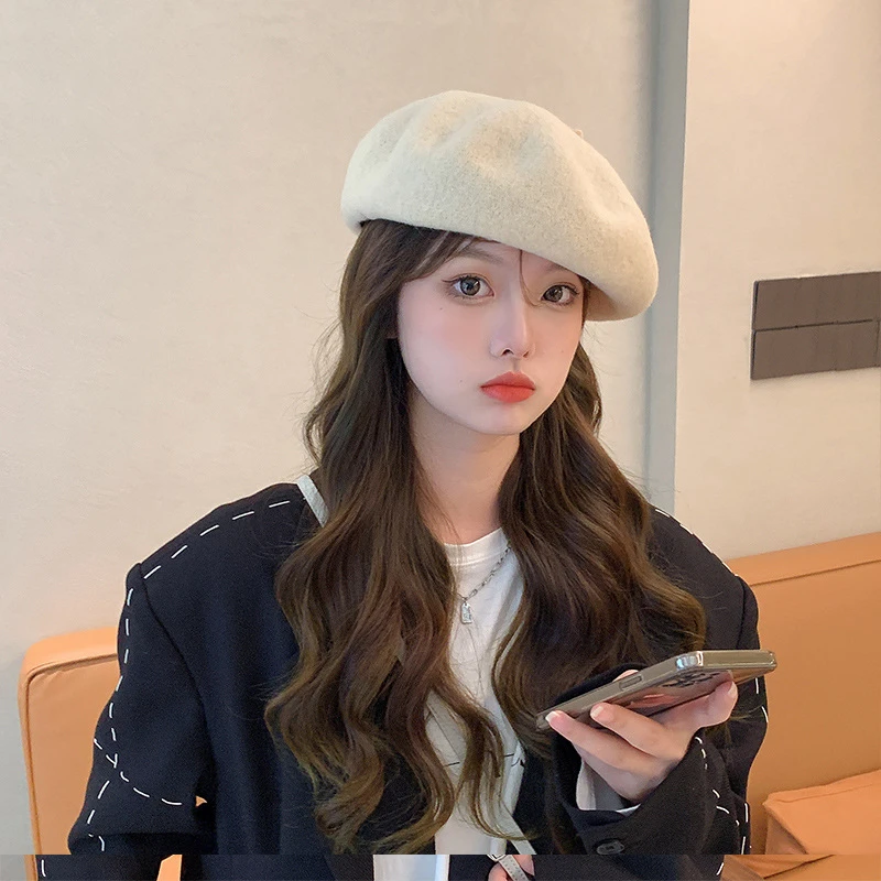 2026帽子女百搭羊毛呢显脸小贝雷帽秋冬季韩版时尚画家帽保暖款