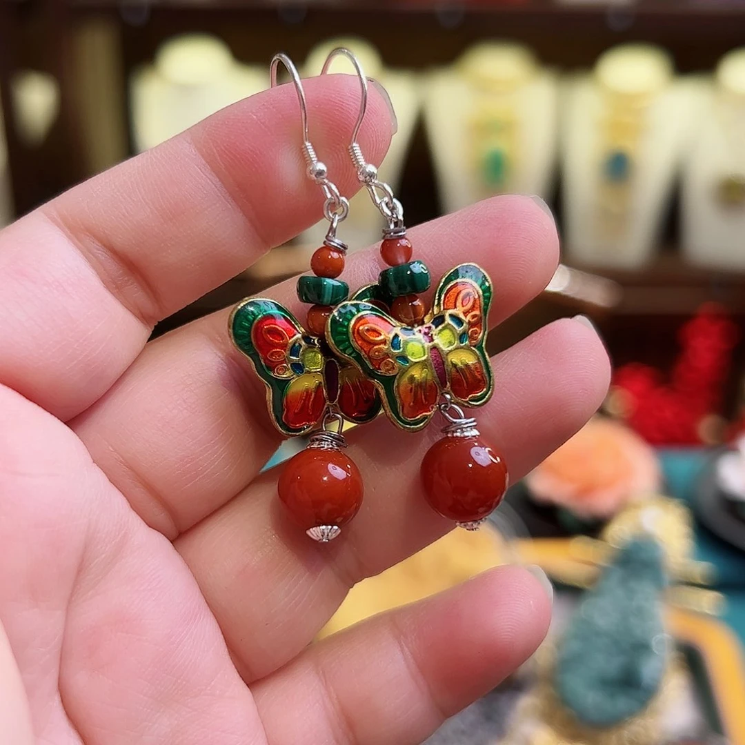 玛瑙/玉髓耳环未镶嵌古风