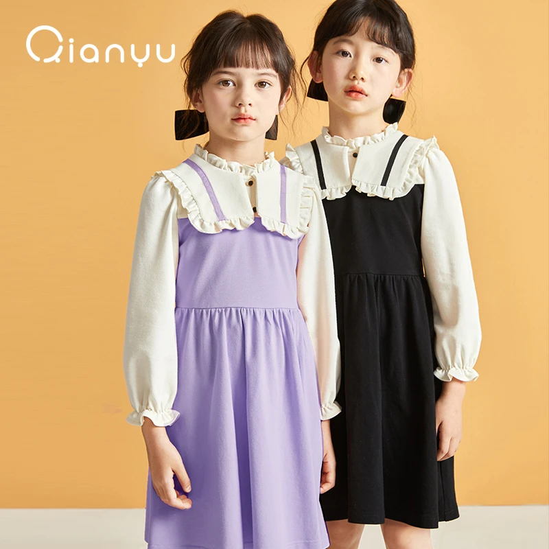 Qianyu/千与女童春秋时尚学院风翻领针织连衣裙洋气Q3251D301