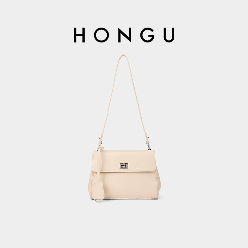 HONGU/红谷极简撞色小方包高级感百搭牛皮单肩包斜挎包H5176778X