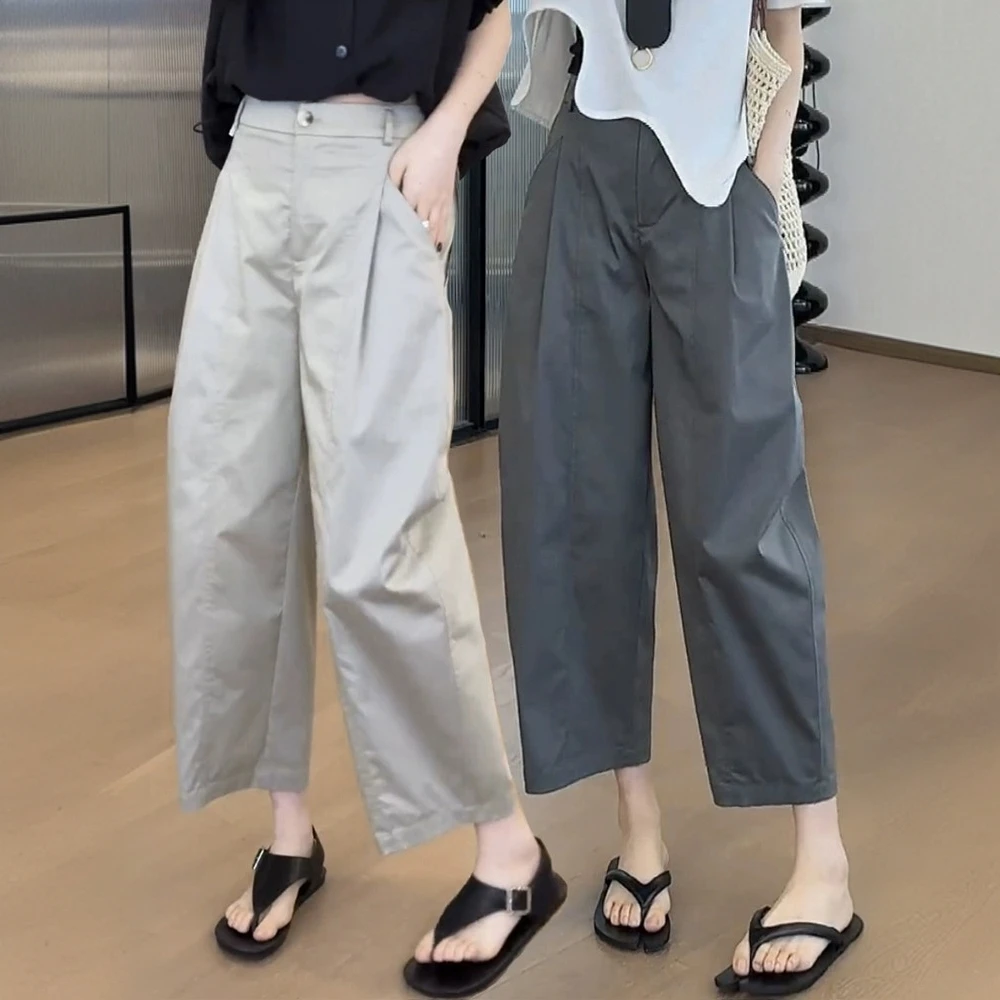 2025夏季新款休闲裤女薄款阔腿裤显瘦萝卜裤大码直筒裤八分弯刀裤