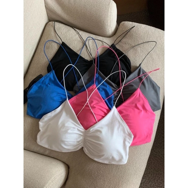 夏季辣妹风美背吊带小背心女修身内搭V领打底衫短款露脐上衣外穿