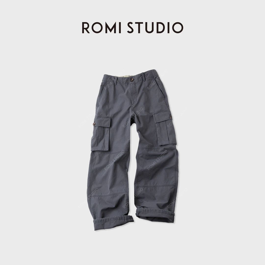 ROMI STUDIO“美式复古”珠帆格面料酵洗撞色低腰工装裤 RWCAXY5374