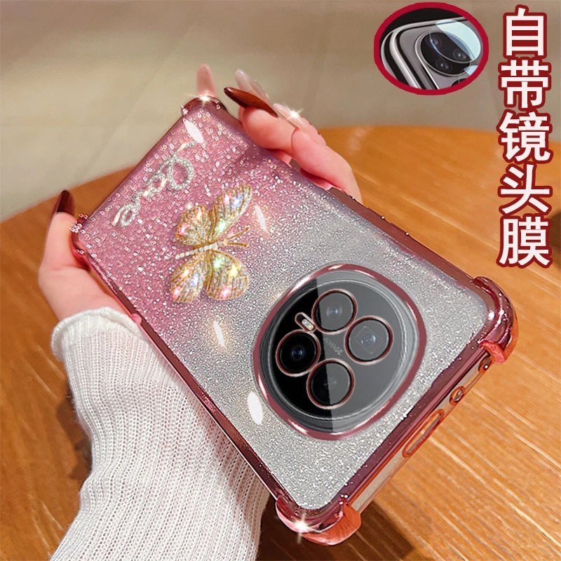 适用荣耀magic8手机壳BKQ-AN00镜头全包边镶钻蝴蝶气囊防摔套女款