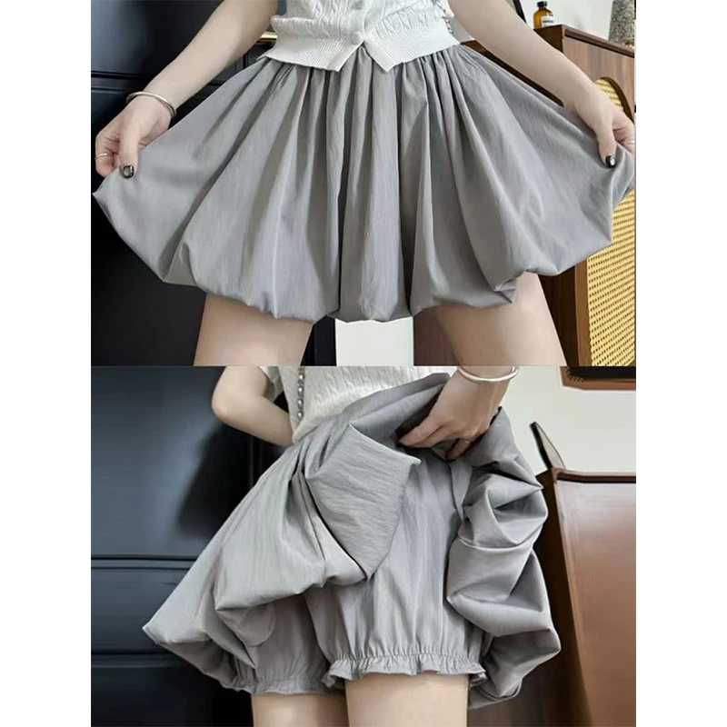 灰色花苞裙裤女夏季新款女装宽松小个子a字半身裙显瘦蓬蓬百褶裙