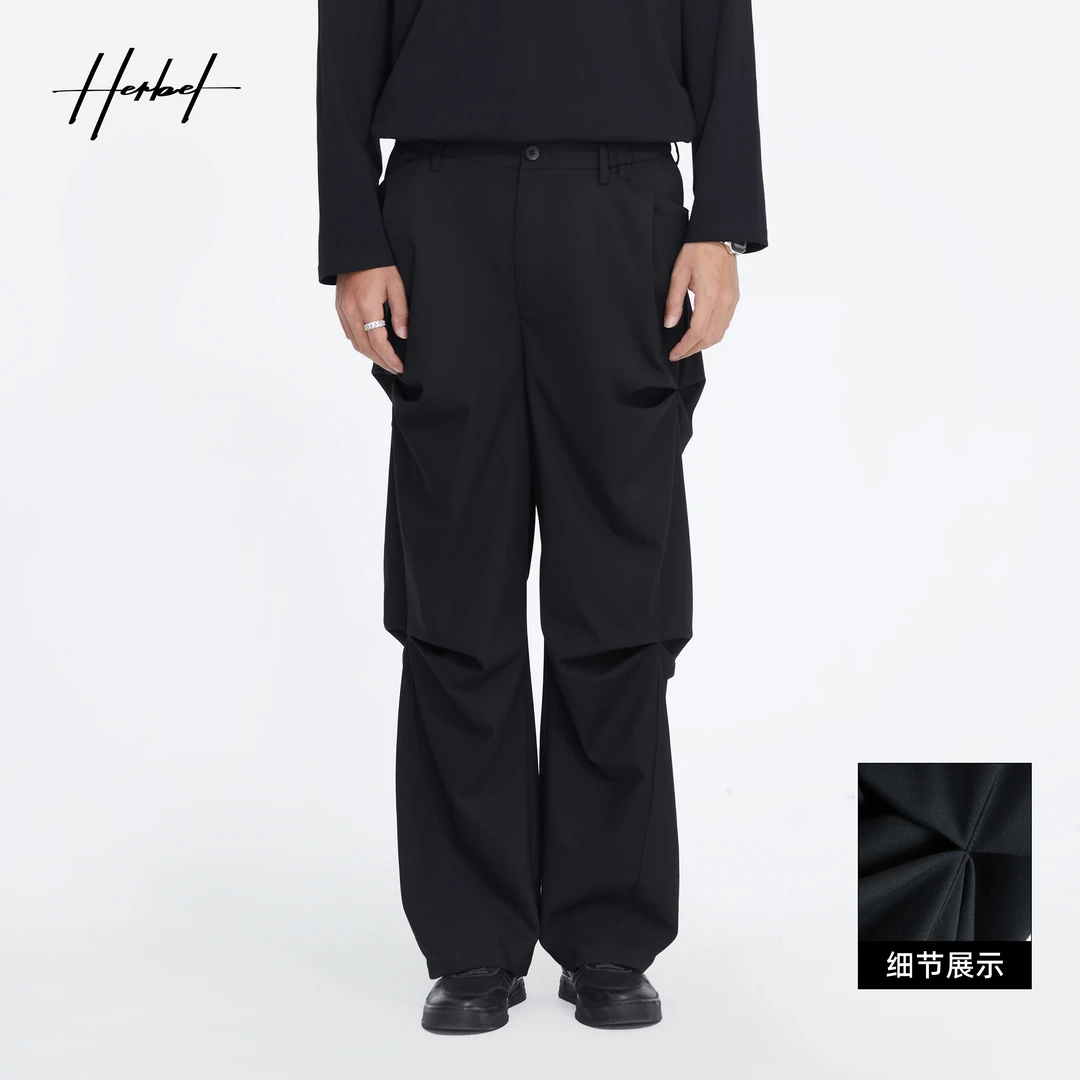 HERBEL/黑白早秋穿搭男士休闲裤时尚百搭简约宽松155