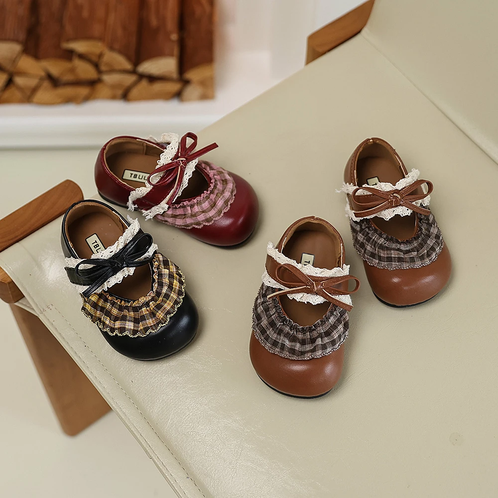 『樱桃果酱』韩版女童蕾丝裙摆公主单鞋2025秋季百搭小皮鞋89