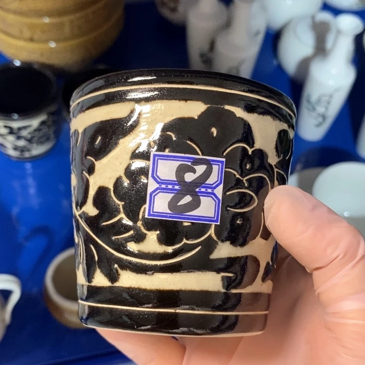 瓷片陶瓷品磁州窑黑刻茶杯