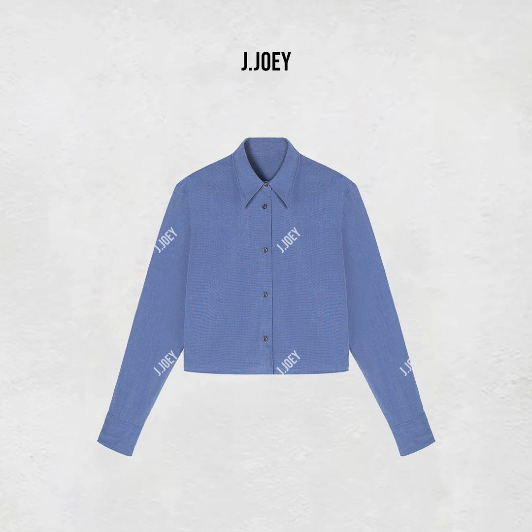 J.JOEY “100棉”夏季新款气质简约蓝色宽松翻领百搭休闲衬衫 0935