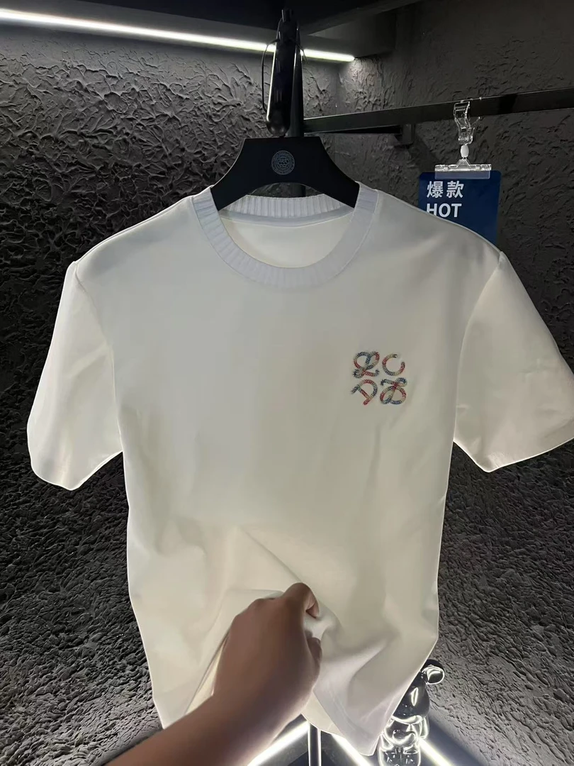 2025新款高定高奢短袖男士时尚白色轻奢百搭休闲潮流修身{LYV}