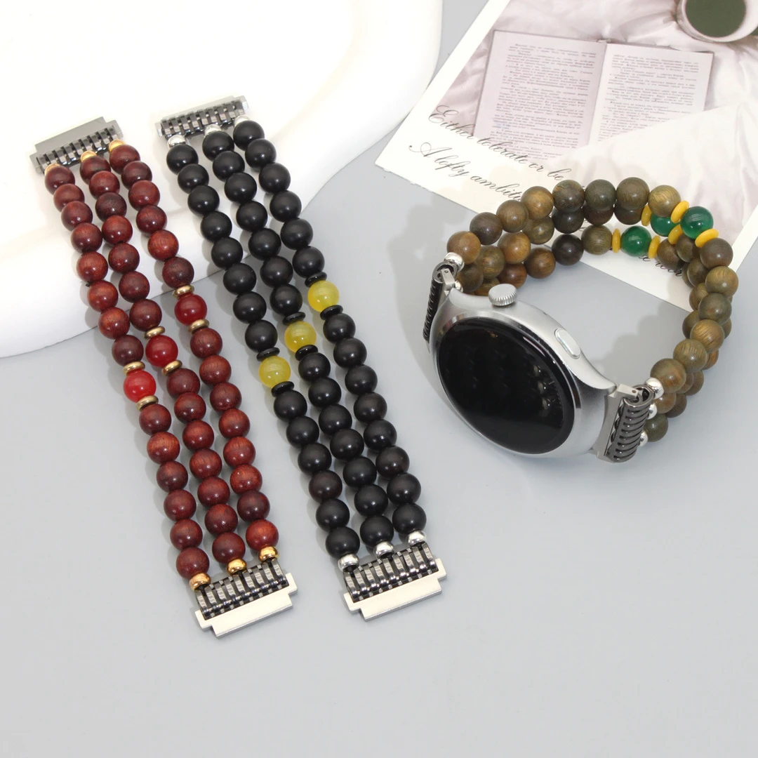 适用华为小米手表watch4/3佛珠文玩手串gt4/3/2串珠檀木朱砂表带