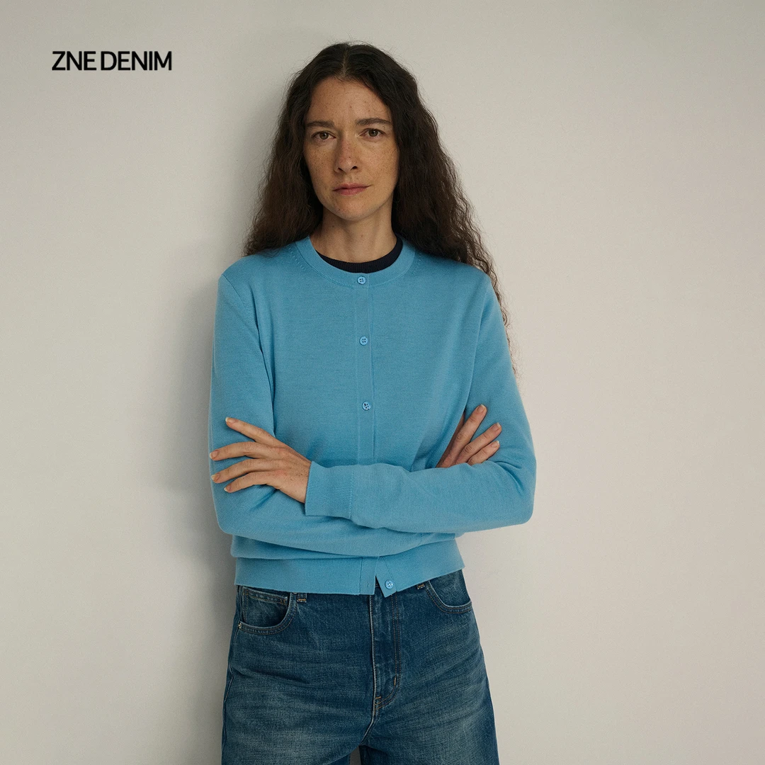 ZNE自在柔韧羊毛法式圆领长袖毛衣开衫MTZ762