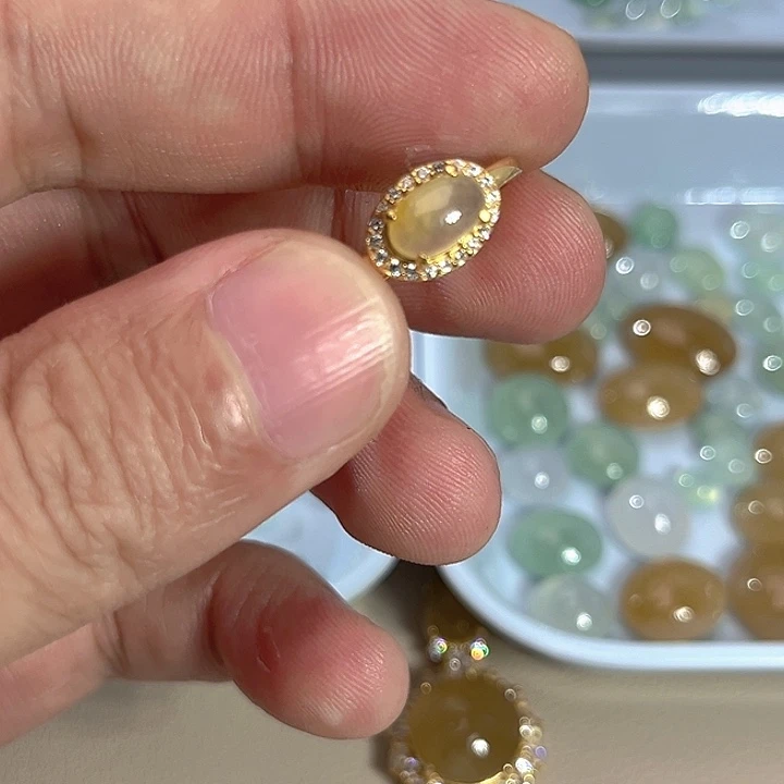 翡翠银S925镶嵌戒指缅料A货翡翠