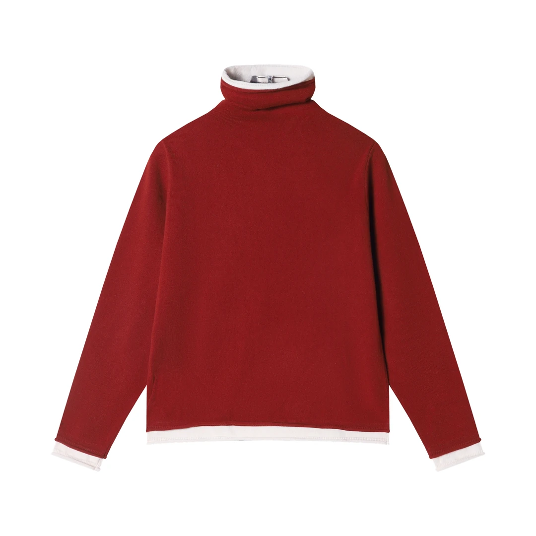 T2010秋冬季时尚个性美式撞色假两件立领长袖T恤百搭休闲套头上衣