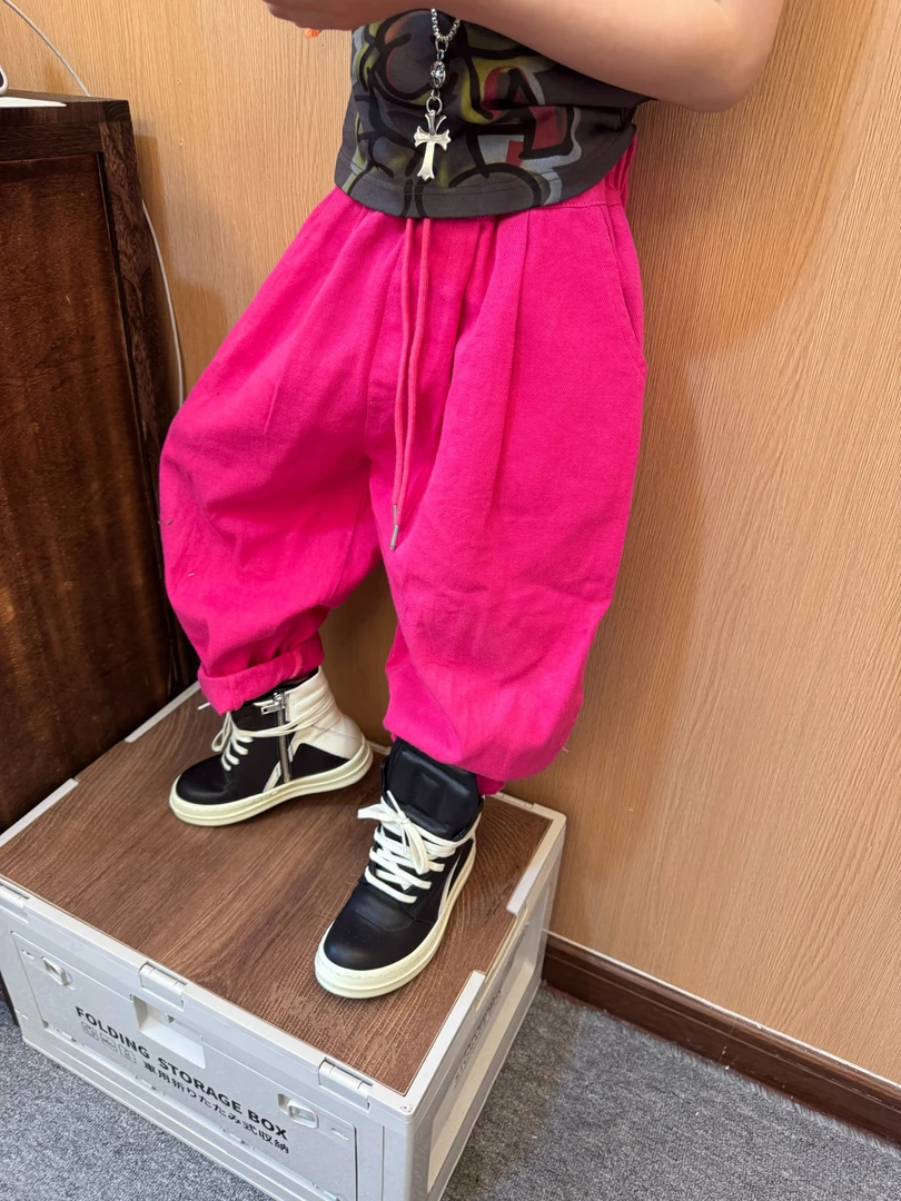 令佳童装春秋时尚韩版玫红色纯棉休闲裤2570