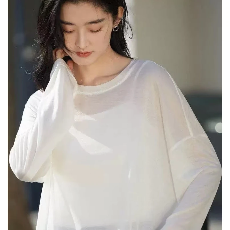 【静静家】圆领轻薄宽松韩版内搭百搭防晒衣长袖女面膜 新选f1346