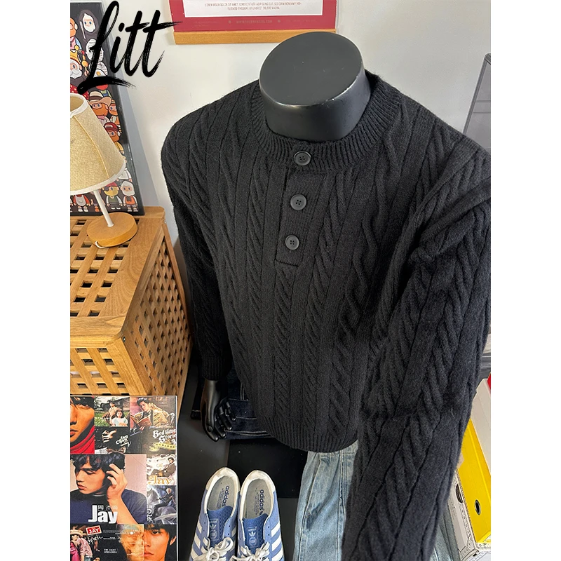 【Studio Litt】冬季港风亨利领男士纹理感针织加厚保暖毛衣