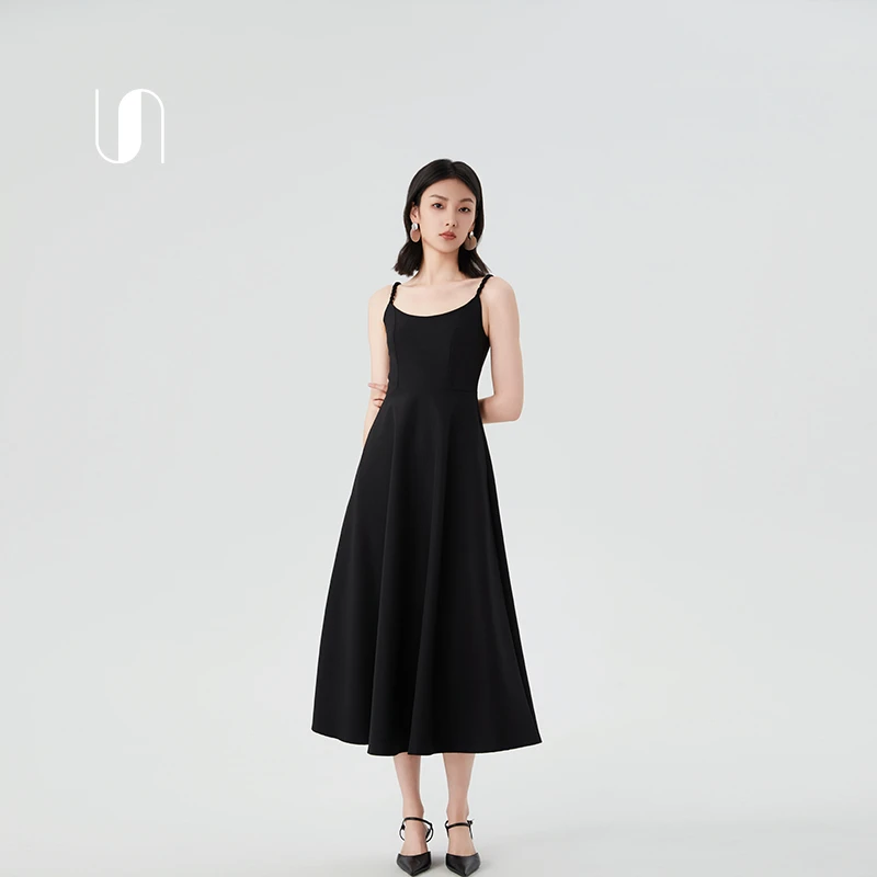 【琦儿专属】编织肩带收腰显瘦赫本风连衣裙UNQ8040306