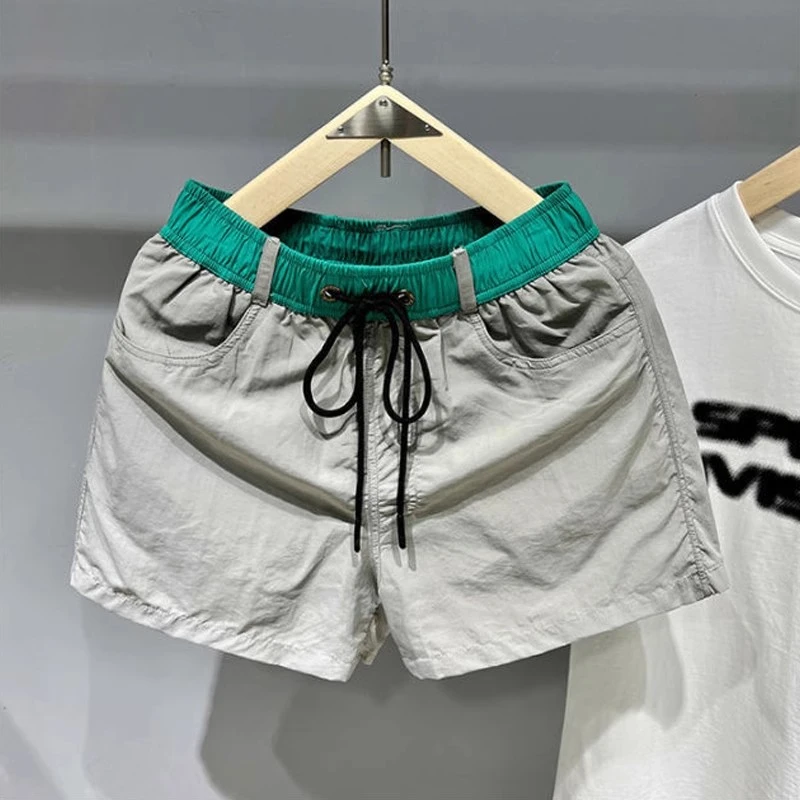 跑步健身内衬沙滩裤撞色腰带游泳裤短裤男运动休闲三分裤速干宽松