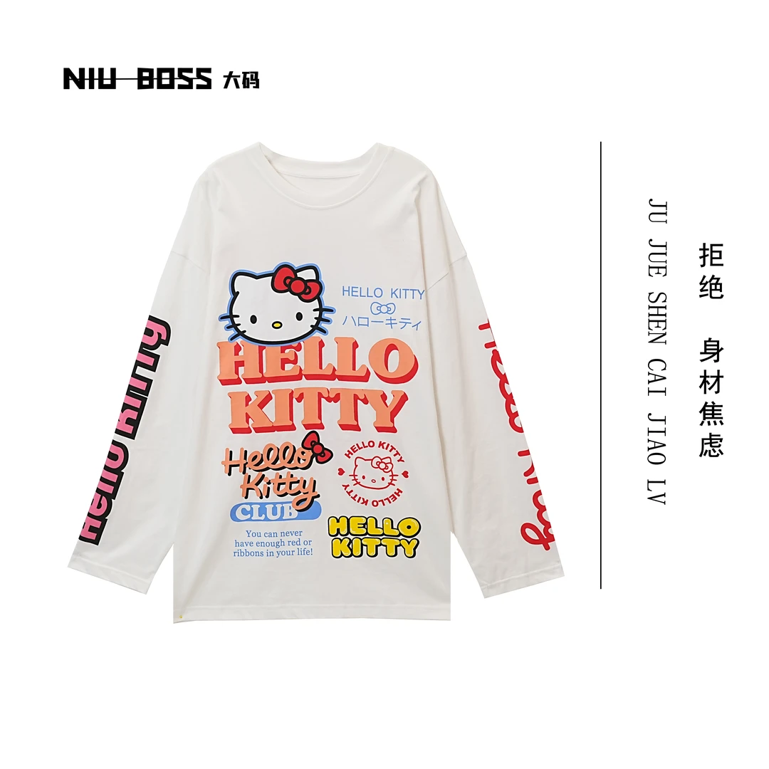 Three Ten. N大码260斤“甜妹穿搭”kitty毛印花长袖T恤