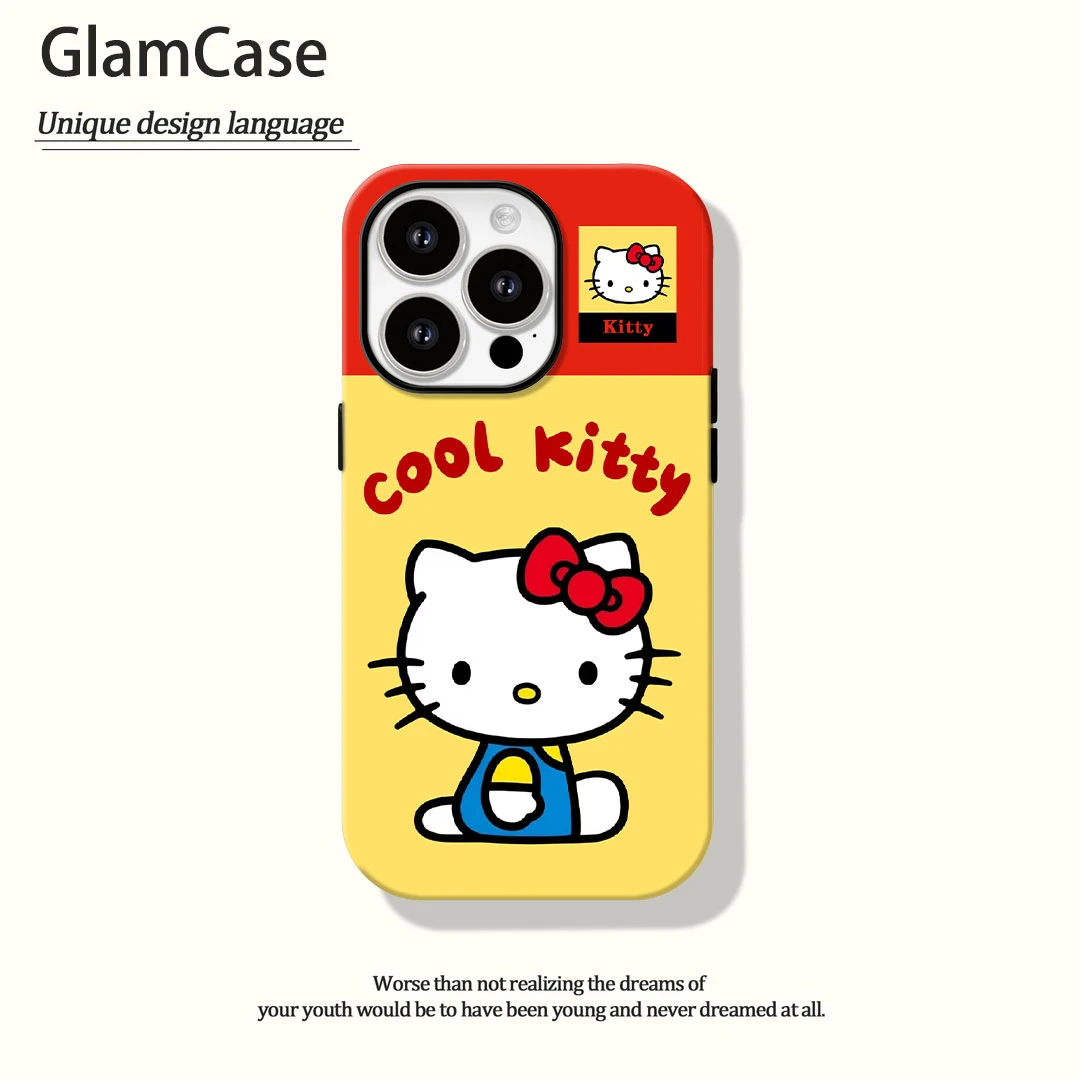 黄色凯蒂菲林二合一适用苹果16promax华为vivo小米oppo手机壳秋冬