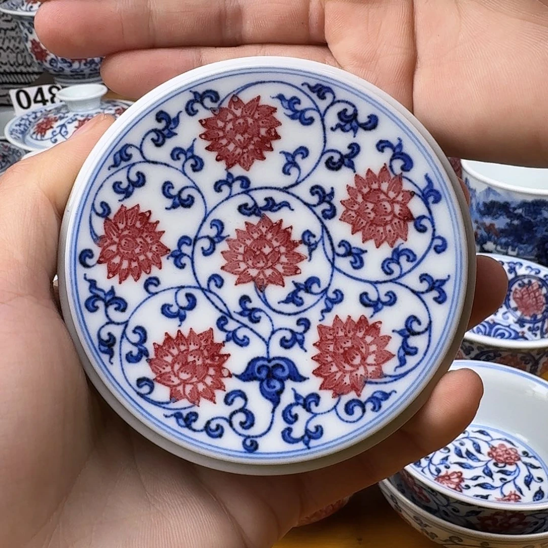 当代青花釉里红盖置